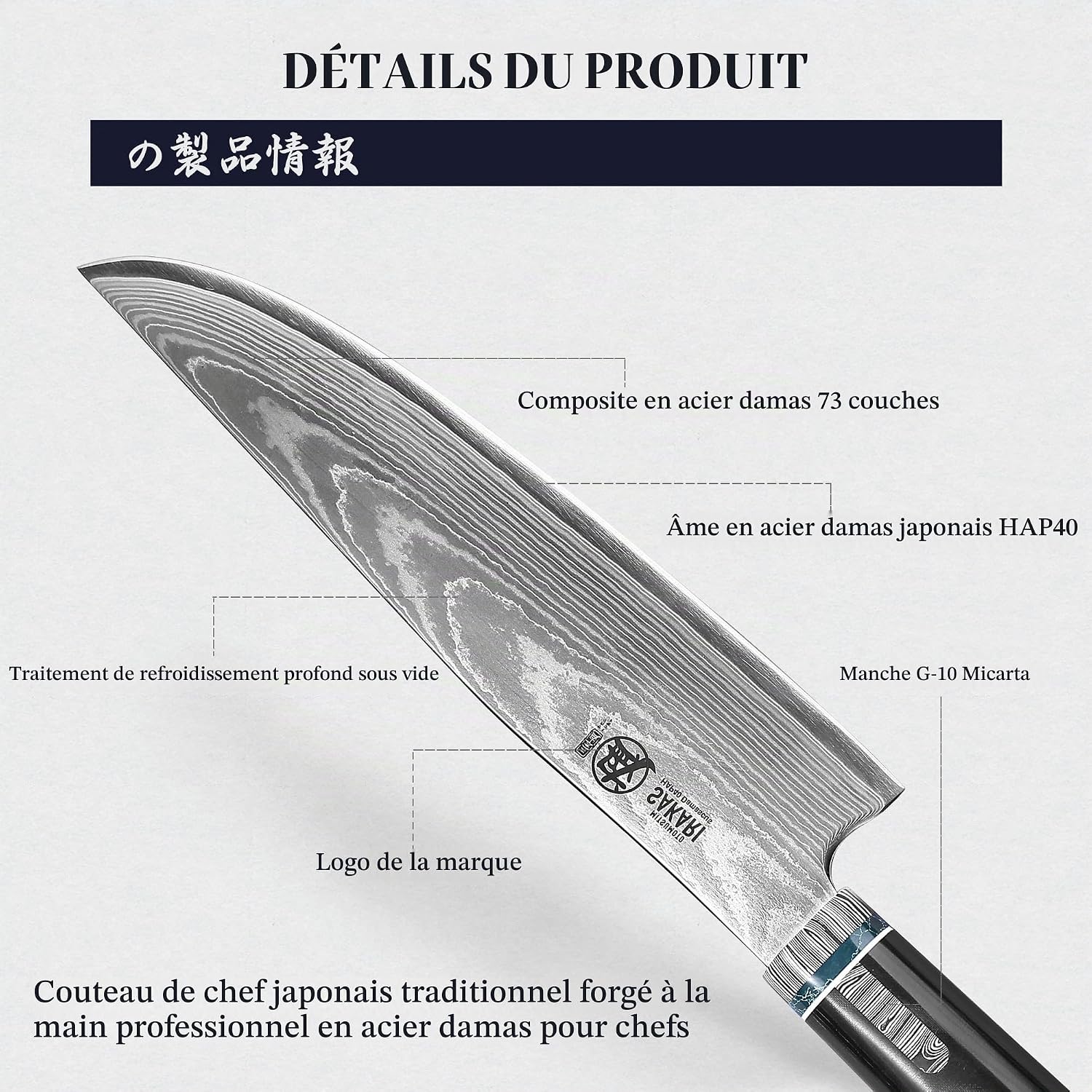 Thumbnail 4 de MITSUMOTO SAKARI 20 cm Gyuto-koksmes van HAP40-poederstaal