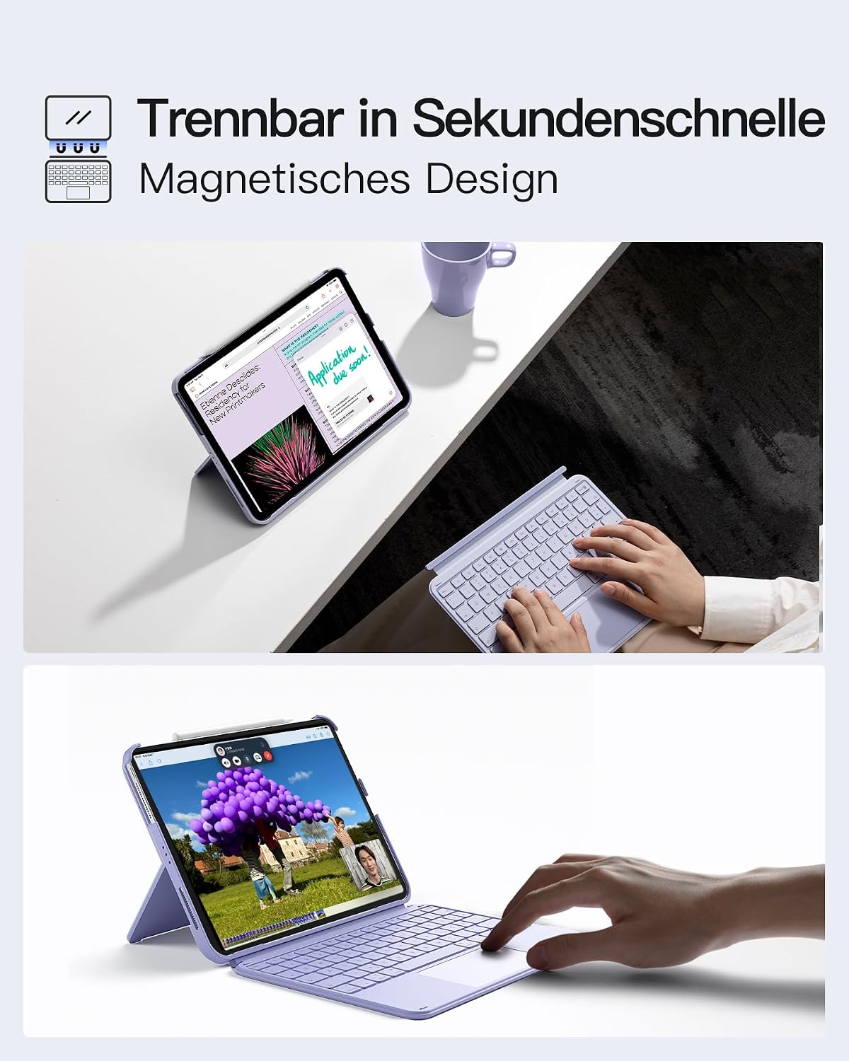 Detalle de Inateck AceTouch KB04122 Tastaturhülle für iPad 10/11 (QWERTZ) – ultraleicht, abnehmbar mit Touchpad