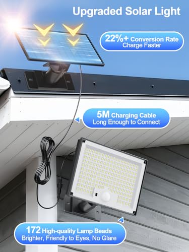 Detalle de SIGRILL Lampe Solaire Extérieur 172 LED avec Détecteur de Mouvement – IP65, 3 Modes, 5 m