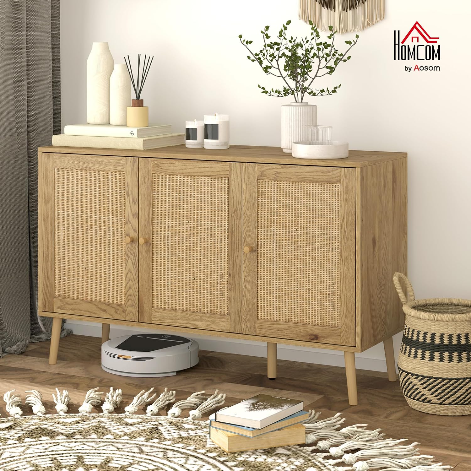 Detalle 2 de HOMCOM Buffet Salon bois naturel 120 x 40 x 75 cm