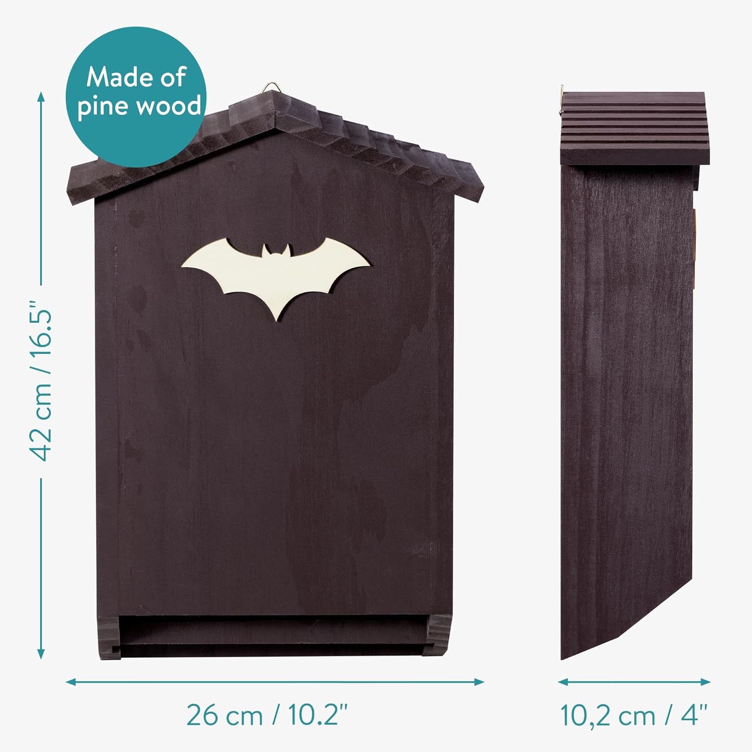 Detalle de Navaris Large Outdoor Pine Wooden Bat Box with Double Chamber Design (26x10.2x42cm)