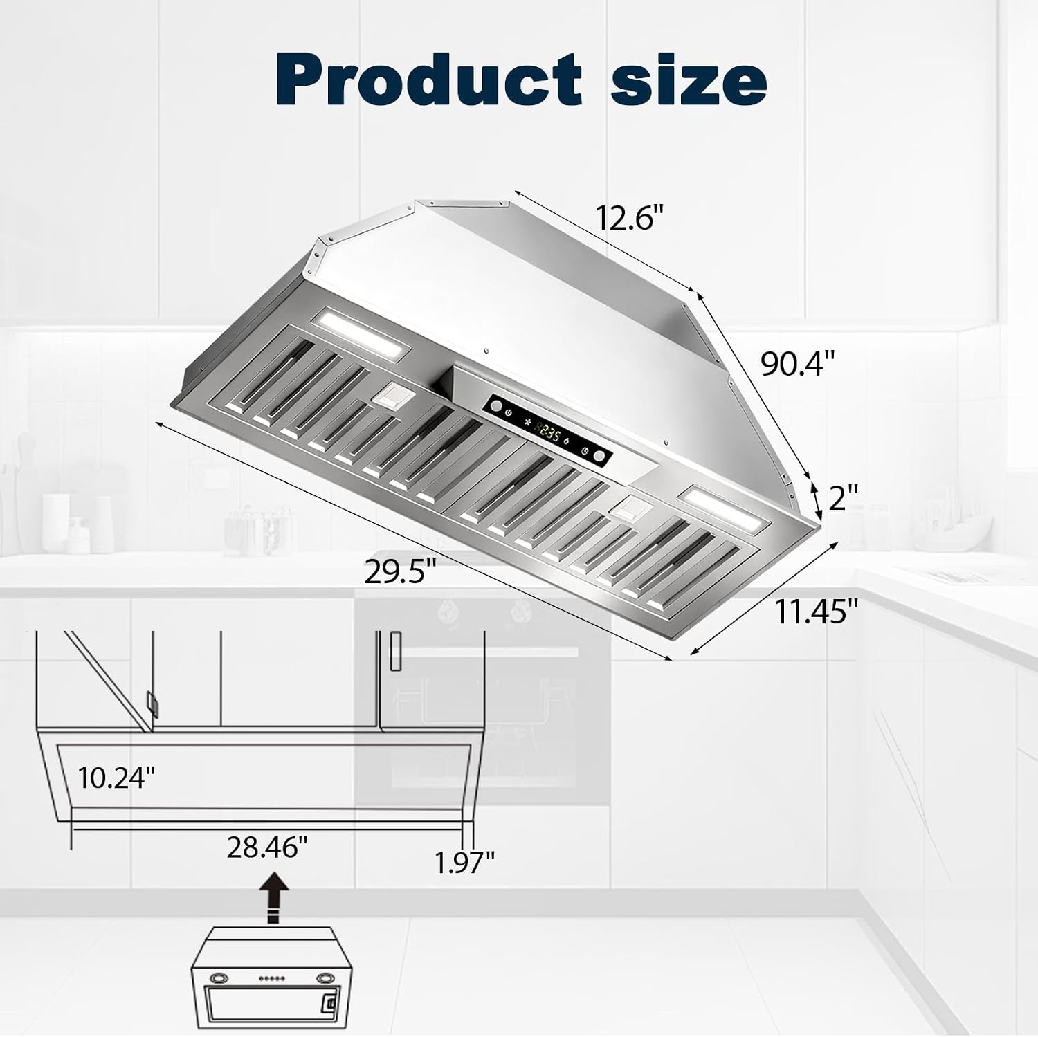 Thumbnail 6 de Weceleh 305A 30-Inch Insert Range Hood, 900 CFM, Gesture and Touch Controls