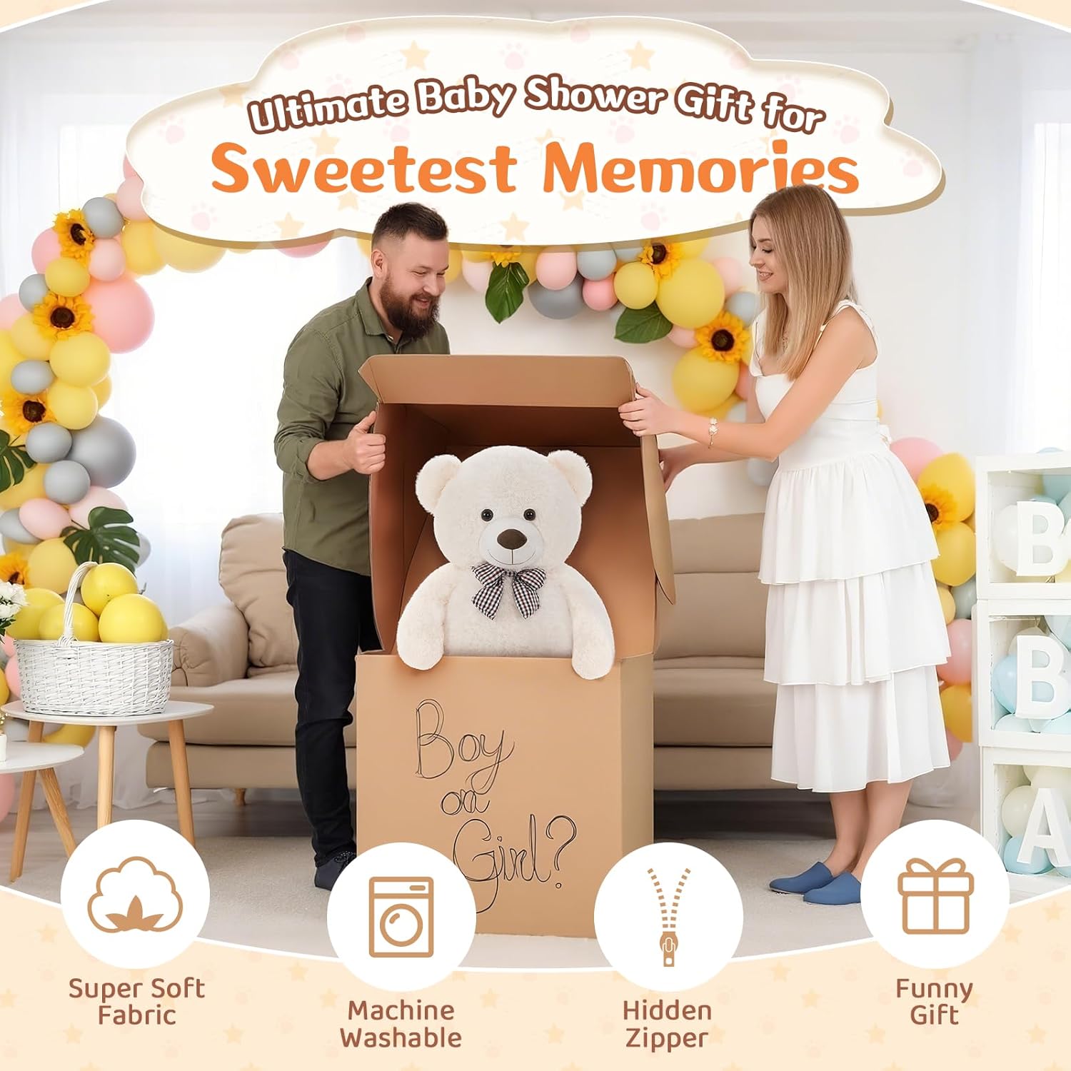 Detalle 2 de MorisMos 39-Inch Large White Teddy Bear: Giant Plush Friend for Every Occasion