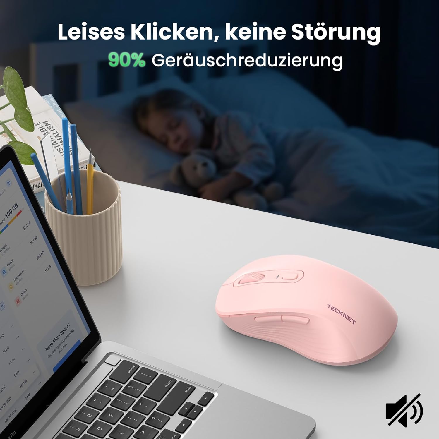Thumbnail 4 de TECKNET Bluetooth Maus – Wiederaufladbar, 4800 DPI, leise und flexibel (BT 5.0/3.0 + 2.4 GHz) – Rosa