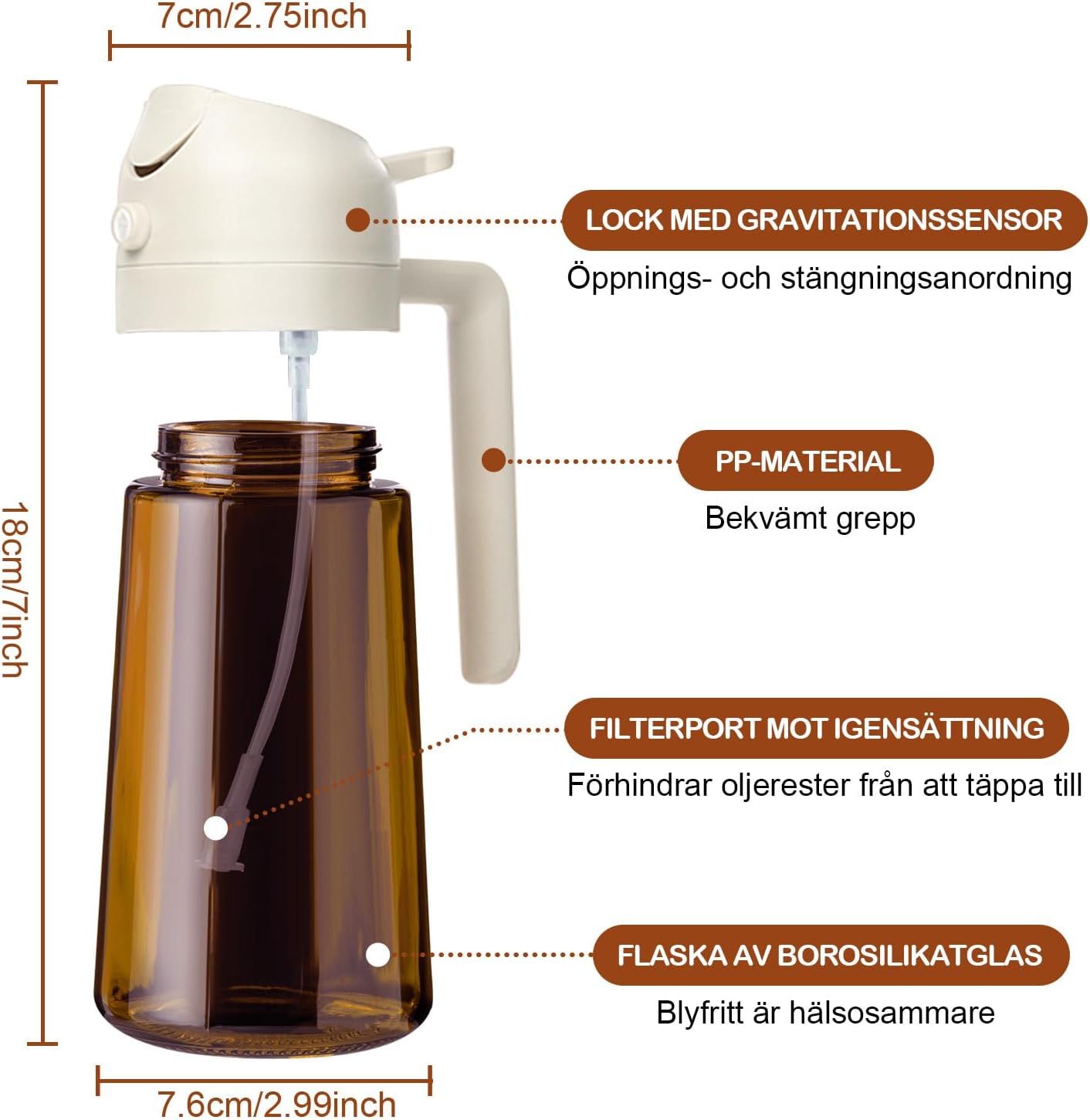 Detalle de YARRAMATE OS470-DarkBrown oljesprayflaska, 470 ml, ljusskyddande 2-i-1