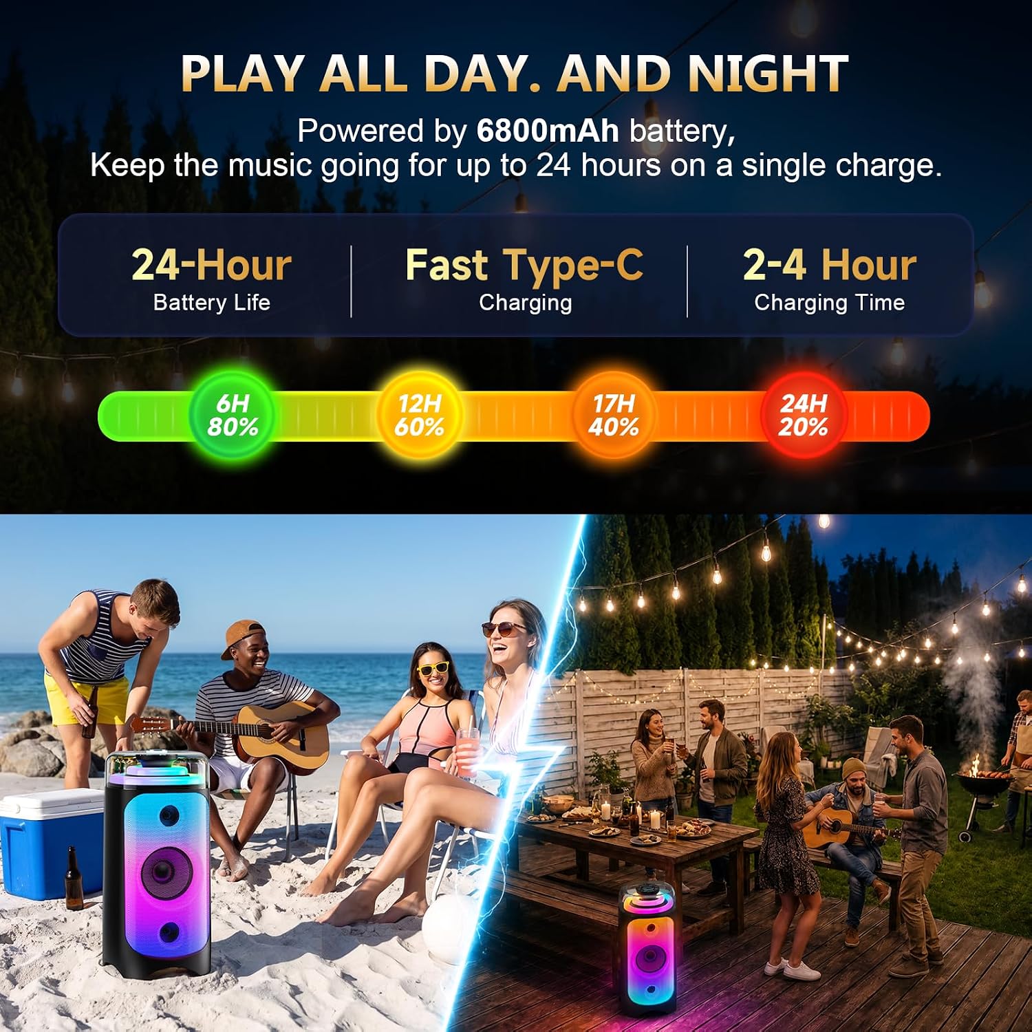 Detalle 2 de Jokmic T52-T 500W Karaoke Machine with 3 Drivers, 2 Wireless Mics and RGB Lights