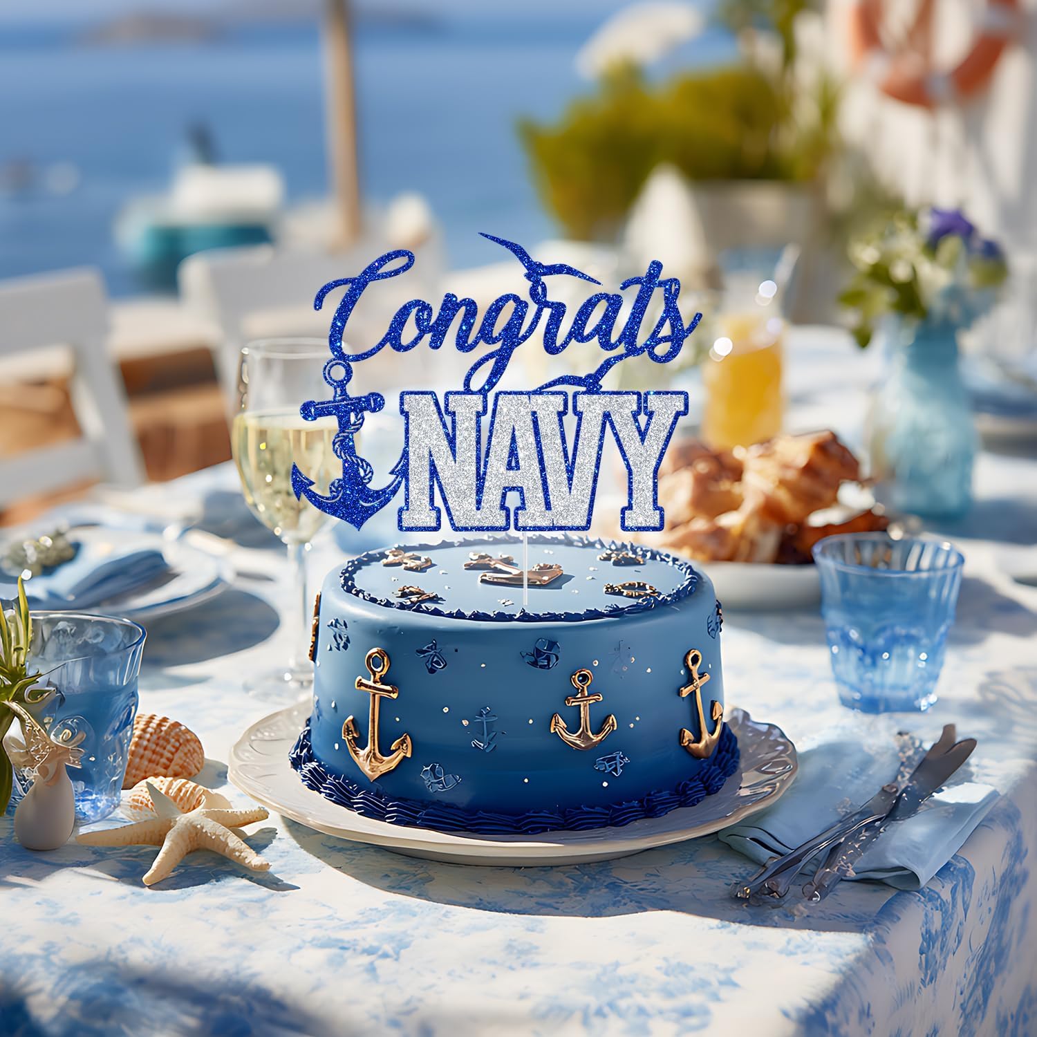 Thumbnail 5 de Navy Graduation Cake Topper, Glitter Cardboard
