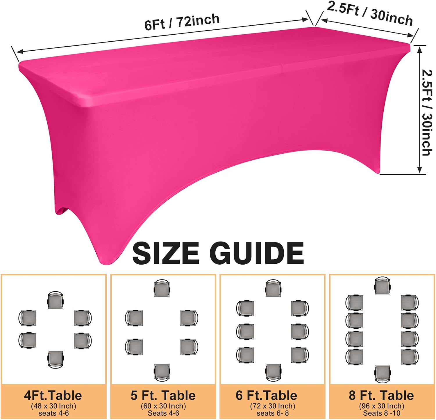 Thumbnail 4 de 2 Pack 6ft Fuchsia Spandex Tablecloth