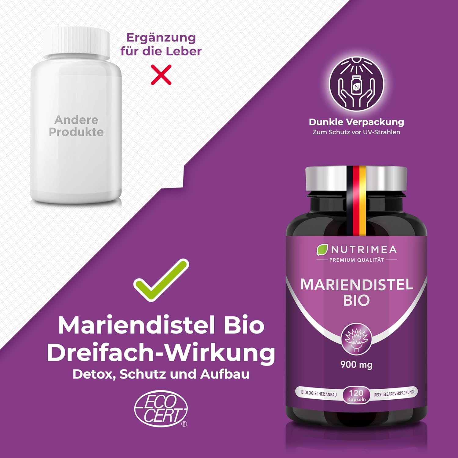 Thumbnail 2 de Nutrimea Mariendistel Bio Hochdosiert 900 mg – 120 Kapseln, reines Extrakt (Silymarin), vegan