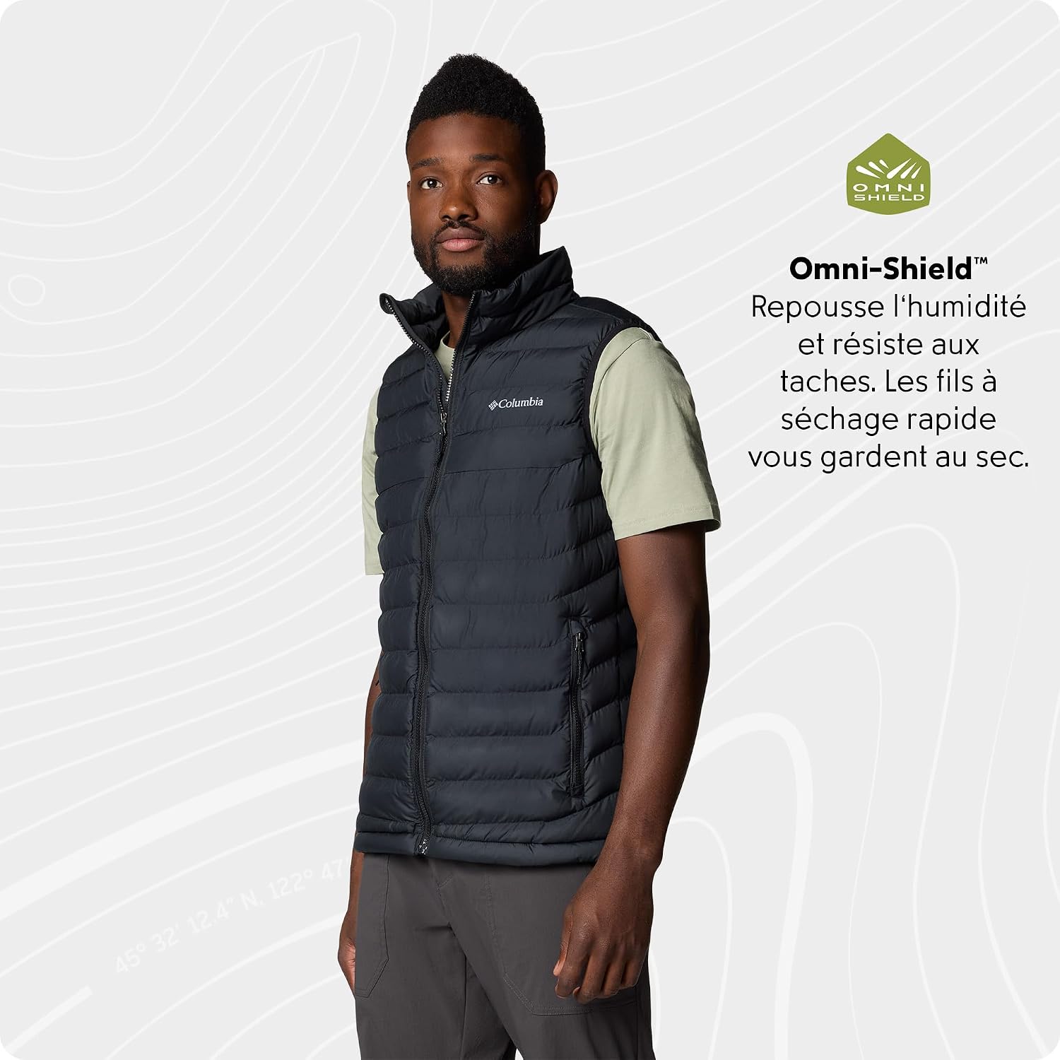 Detalle de Columbia Powder Lite II sans manches homme noire – gilet matelassé à réflexion thermique