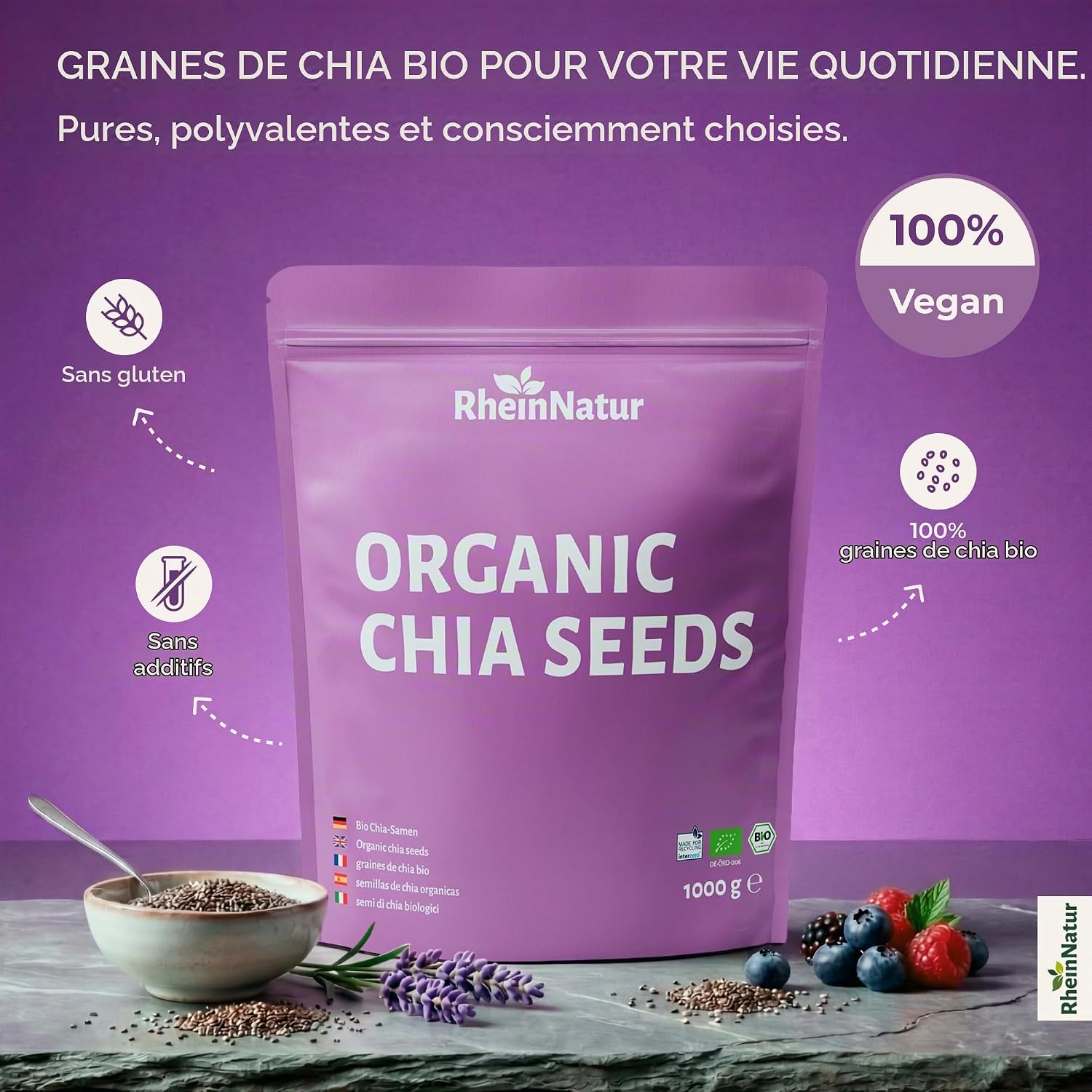 Detalle de RheinNatur biologische chiazaden 1 kg – 100% biologisch voor ontbijt en salades