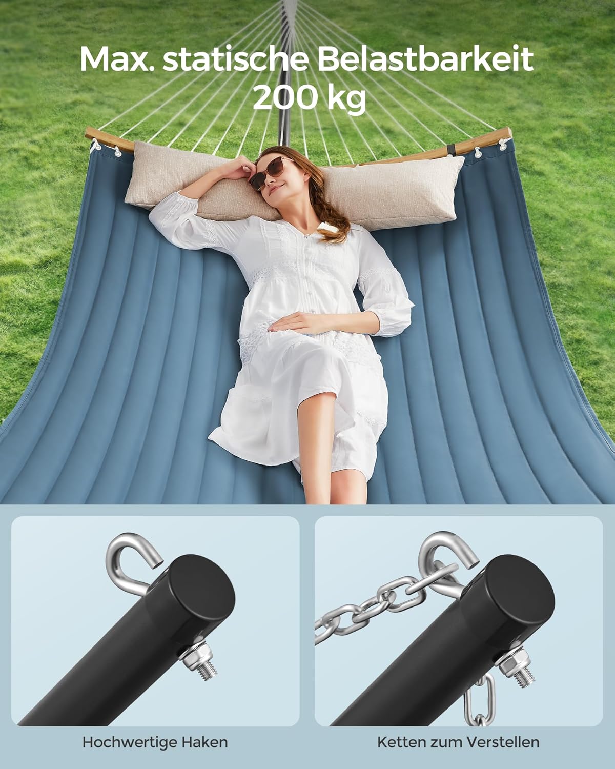 Thumbnail 4 de SONGMICS Hängematte mit Gestell GHS002Q01 – Metallständer mit Doppelhaltestange, bis 200 kg