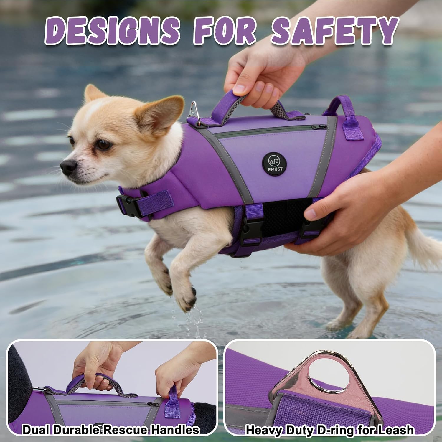 Thumbnail 1 de EMUST Dog Life Vest for Swimming — Adjustable, Reflective, Quick-Release Buoyancy Jacket for Small to Extra-Large Dogs