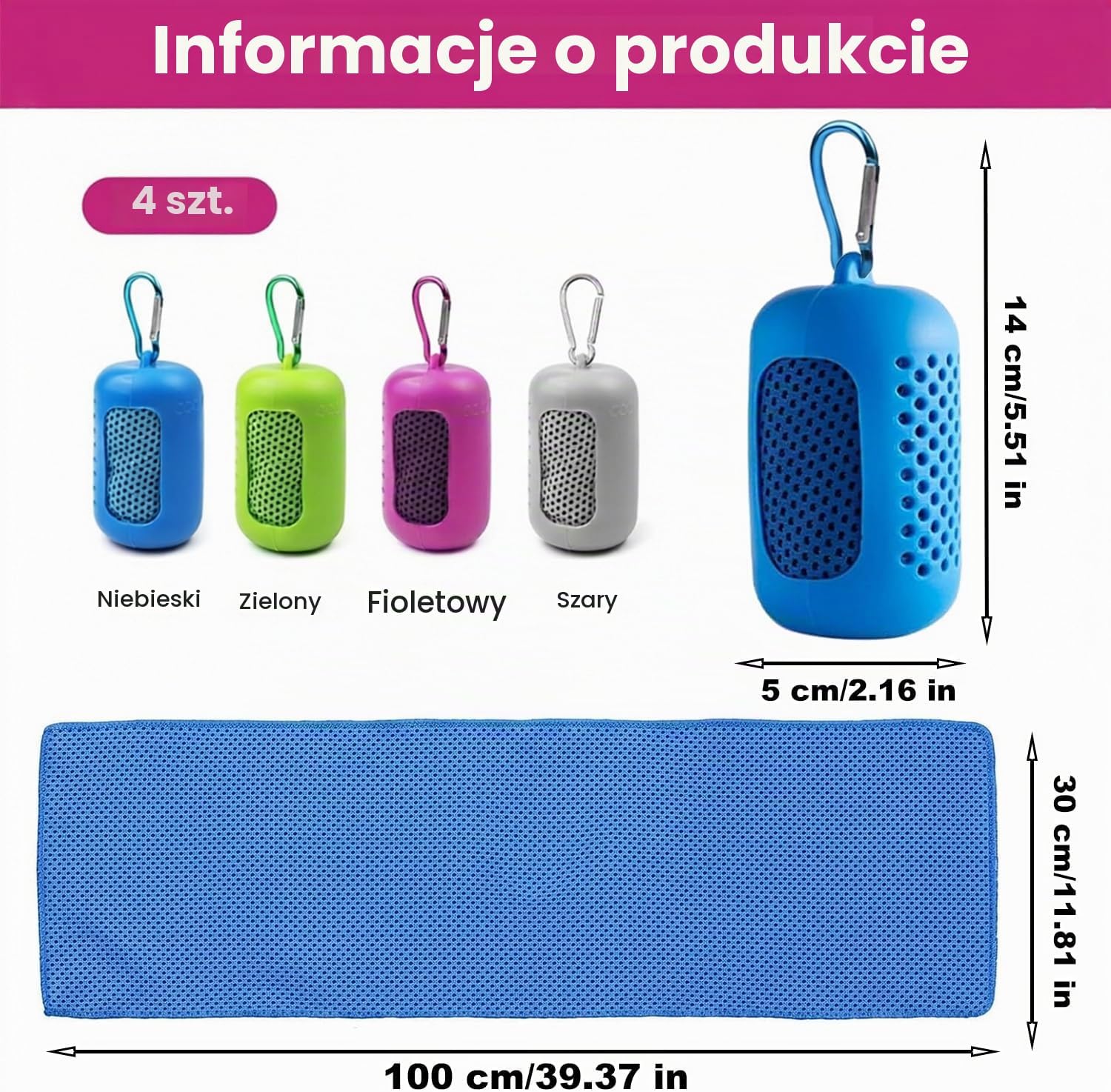 Detalle de TRUEIN Ct-100x30-4pk – zestaw 4 ręczników chłodzących z mikrofibry