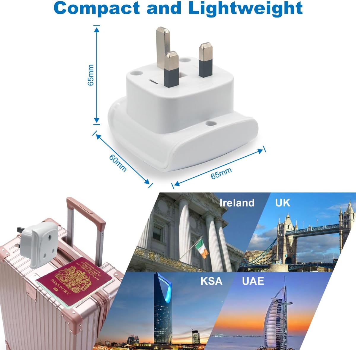 Detalle de South Africa Plug Type M to UK Socket Adapter (BS 8546) – 13A Fuse with Safety Shutter