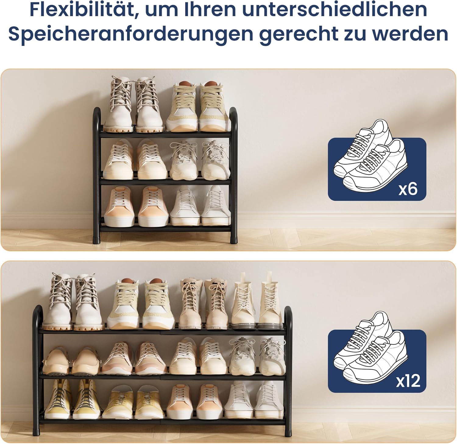 Thumbnail 5 de ENJOYBASICS Schuhregal 3 Ebenen 45–83 cm