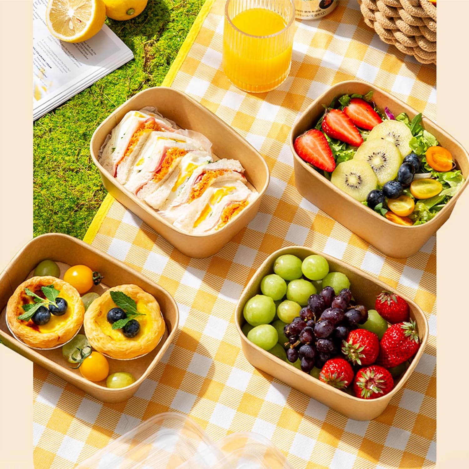 Detalle de Artuxer 50-Pack 29oz Disposable Kraft Paper Bowls with Lids and Forks