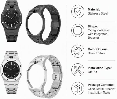 Thumbnail 3 de Kit de modification pour montre en acier inoxydable avec bracelet et boîtier compatibles S-Watch X AP Royal Pop – version 3H Black Metal
