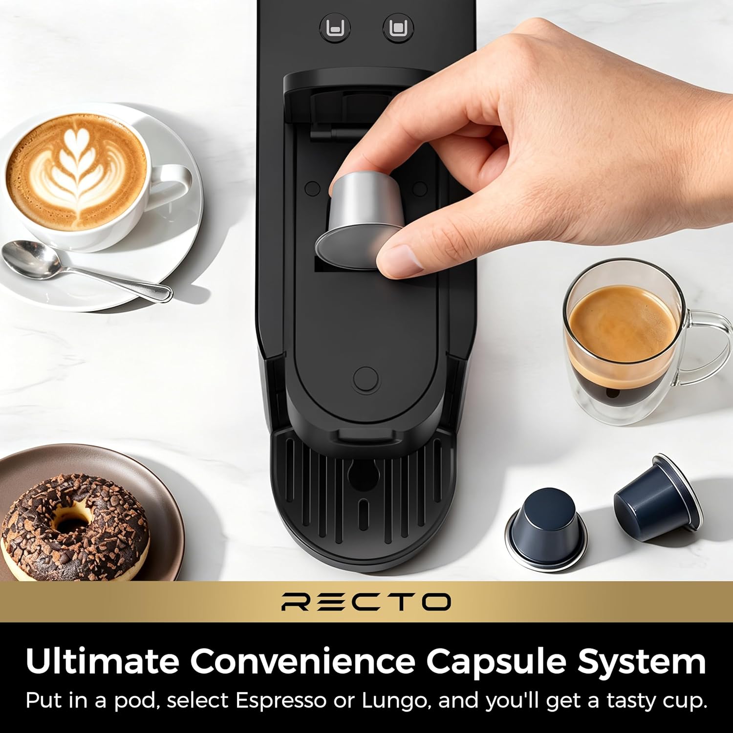 Detalle de CHULUX RectoCafé Espresso Machine for Nespresso Original Capsules – Ultra-Compact 20 Bar, 1200W