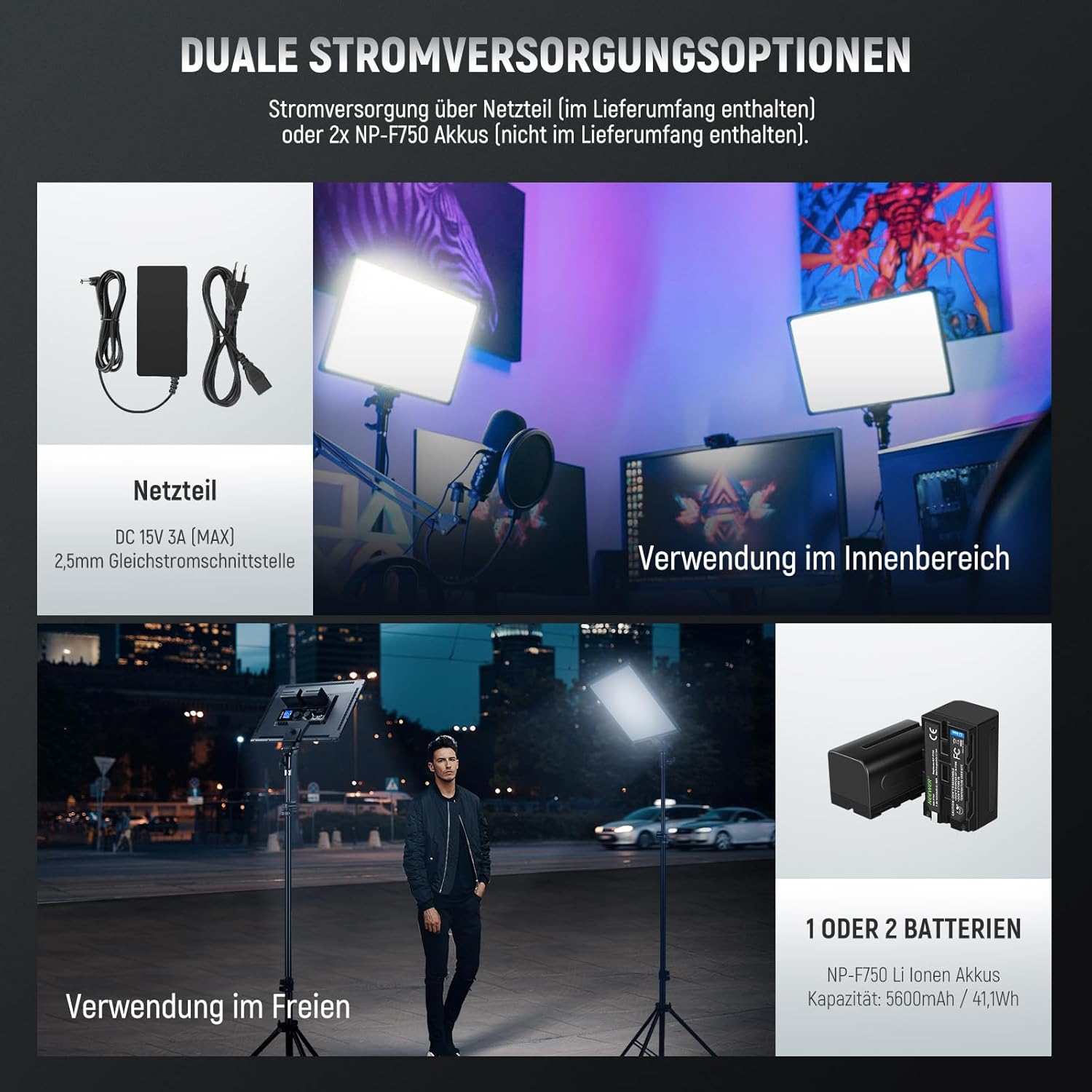 Thumbnail 5 de NEEWER NL288 LED Panel Videolicht – 45W, bi-farbe 3200K–5600K, CRI 97+, Fernbedienung