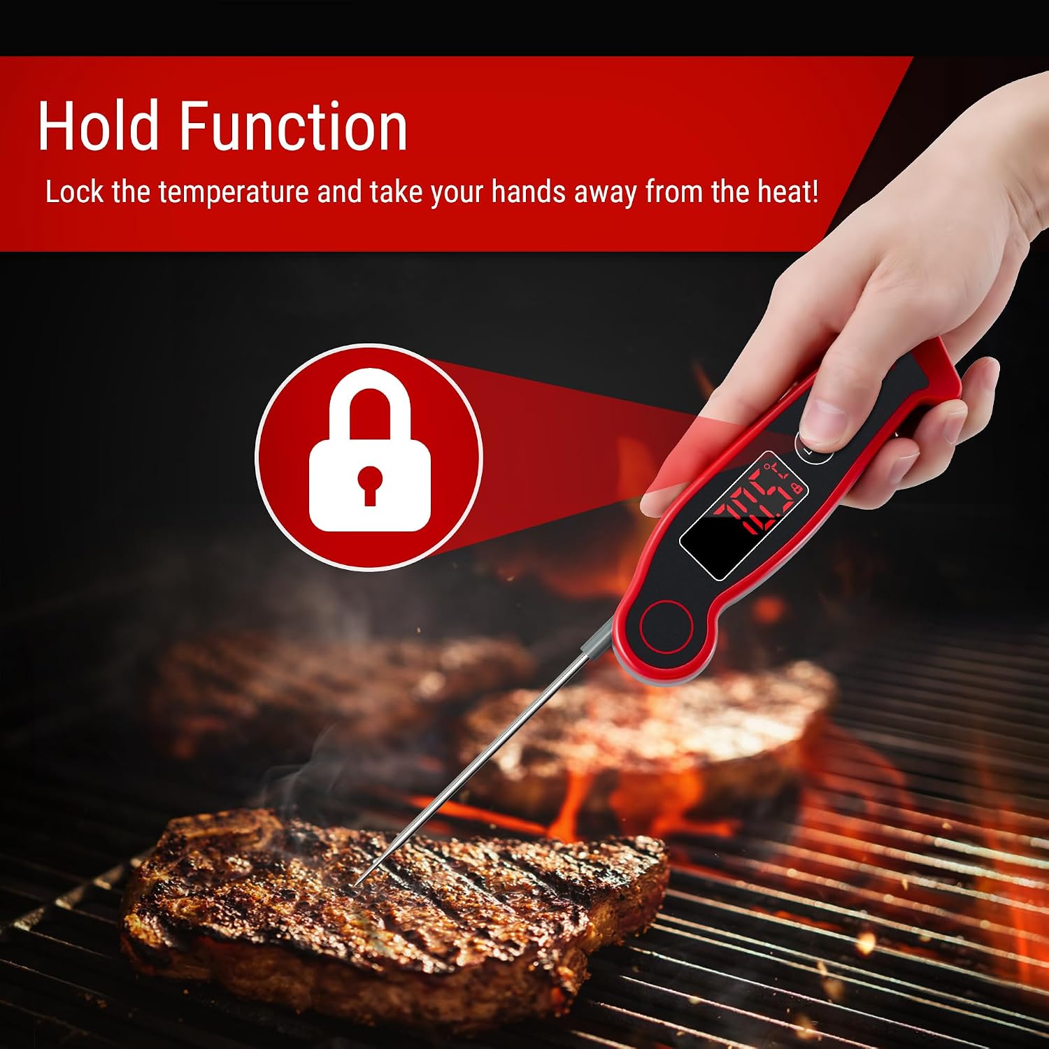 Detalle 1 de TempPro TP19 vleesthermometer met thermokoppelsensor en verlicht LCD-scherm