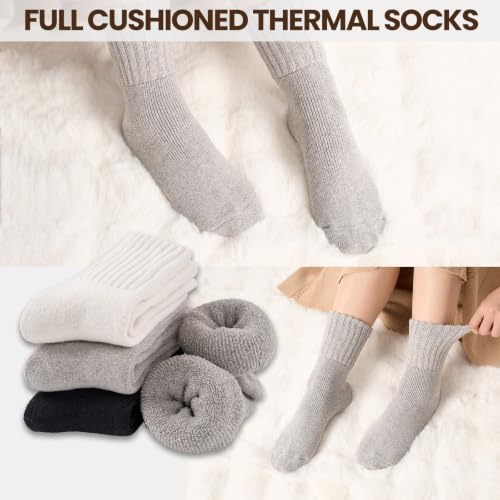 Detalle de Niorasen Women's Thermal Wool Socks, 3 Pairs, Full Cushion, Black and Grey