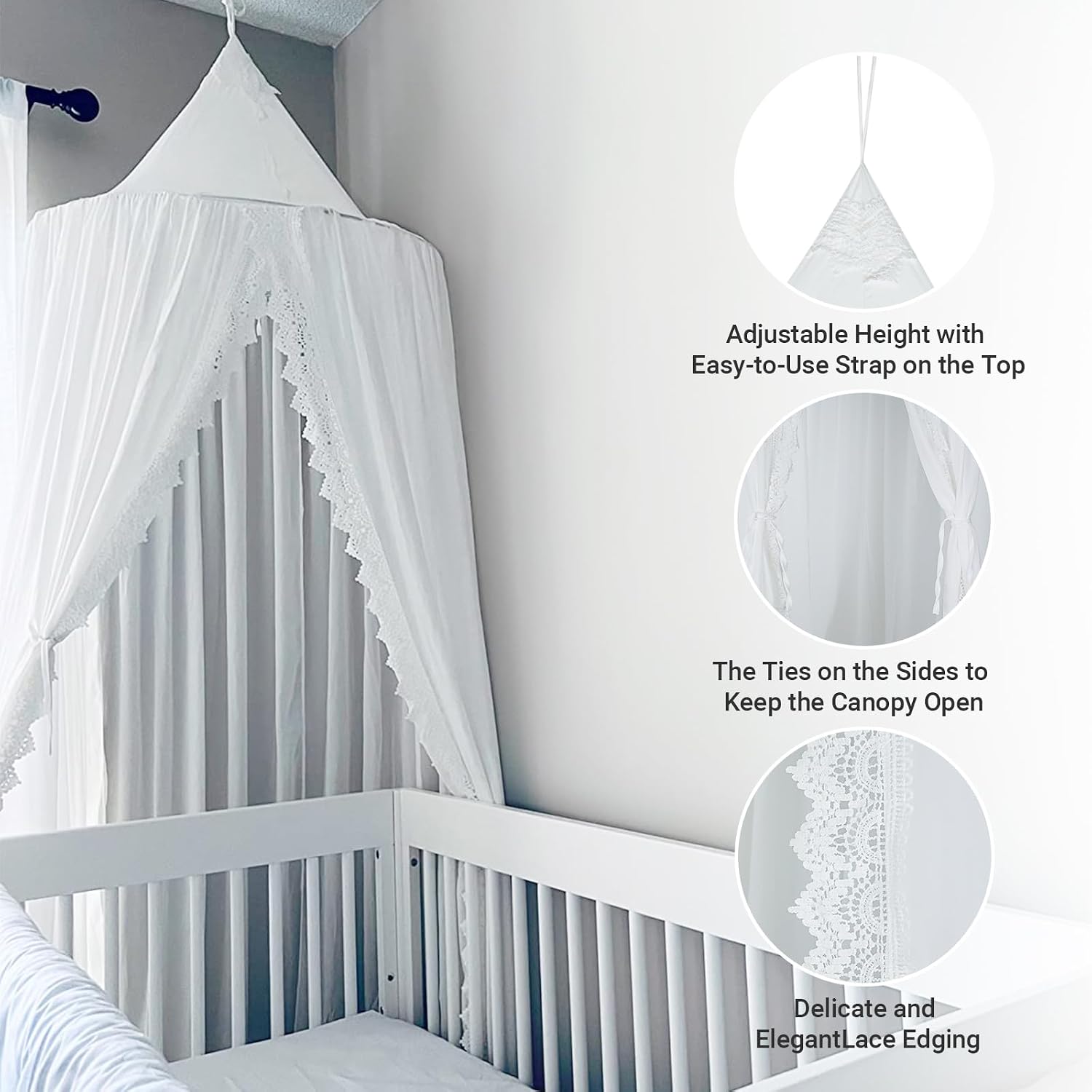 Detalle 2 de OldPAPA Bed Canopy, White Hanging Mosquito Net, 240 cm