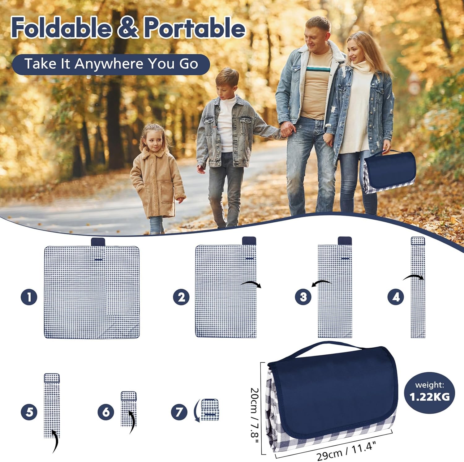 Thumbnail 6 de Anyiner Picnic Blanket Waterproof 200x200cm