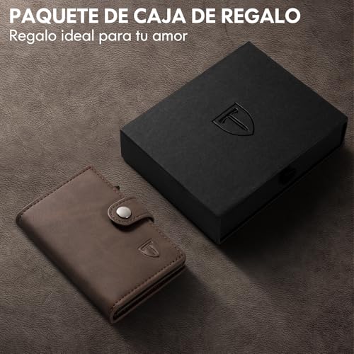 Thumbnail 6 de TENBST Cartera Tarjetero RFID con bloqueo, billetera pop-up automática de cuero (marrón) para 8 tarjetas