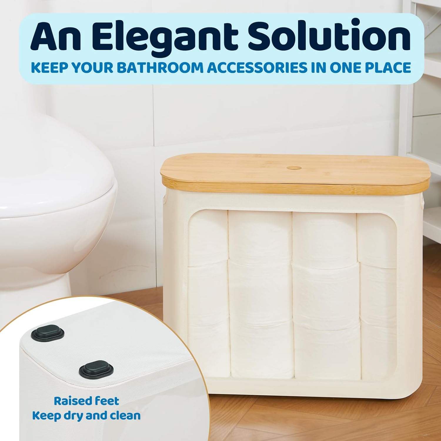 Detalle de ROSOS Toilet Paper Storage for 12 Rolls with Bamboo Lid 🧻