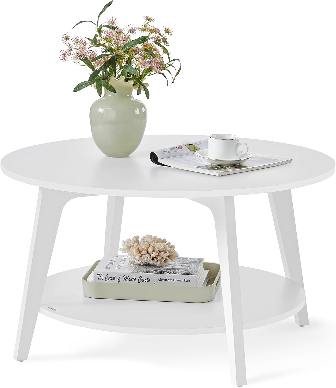 Detalle de VASAGLE ULCT243W14 MAEZO Round Coffee Table, 2-Tier Snow White