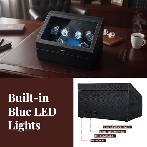 Detalle de Mcbazel 6 Watch Winder with Storage — Ultra Quiet, Dual Rotor, 5 Modes and LED Display