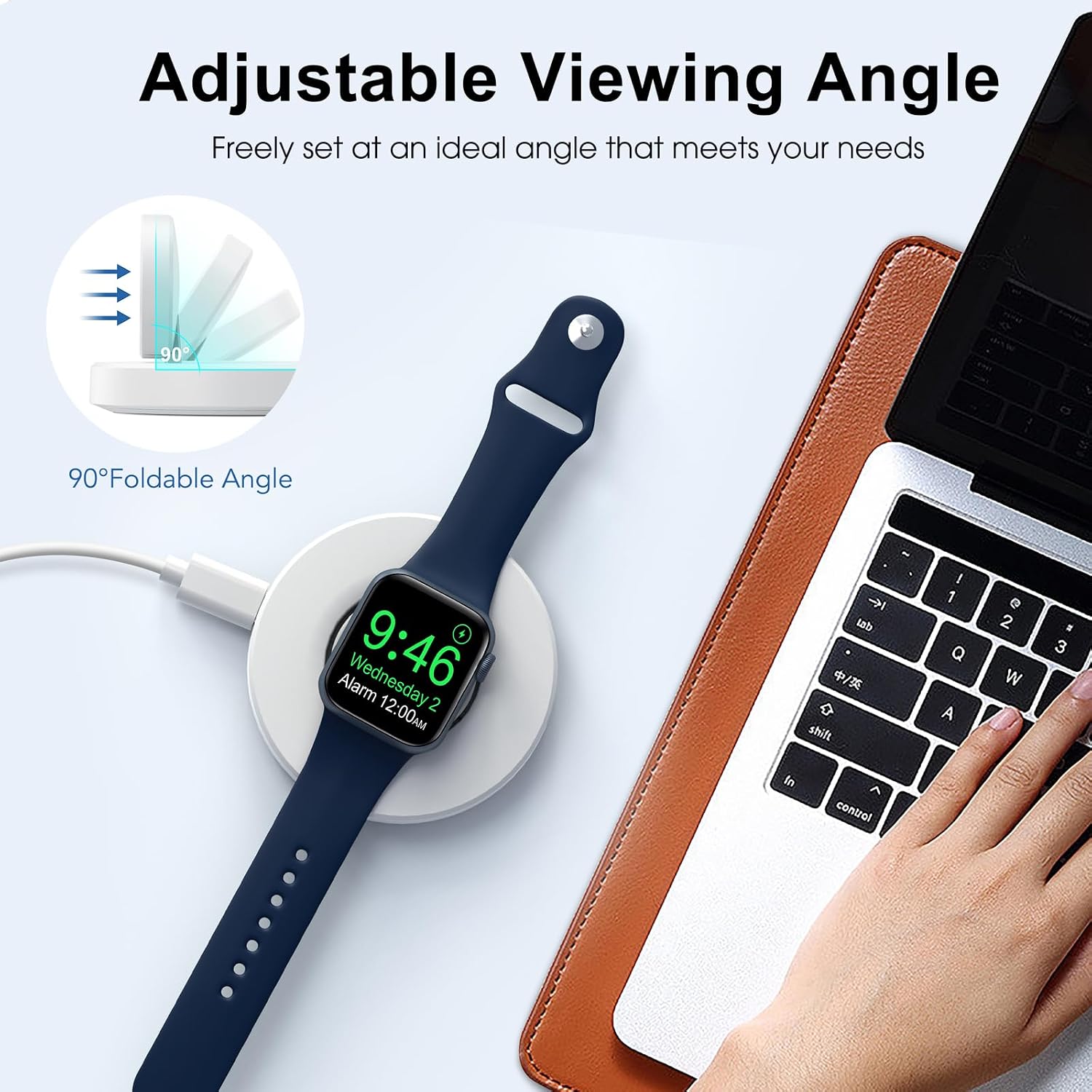 Detalle 2 de ZAPOGO T21 Foldable Apple Watch Charging Stand with USB-C and Nightstand Mode