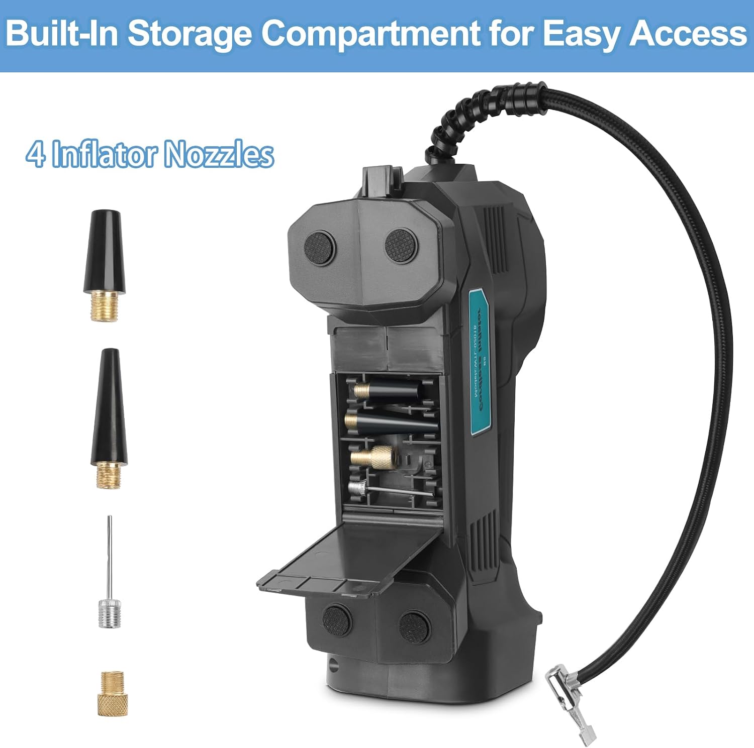 Detalle de Powarobor Akku-Luftpumpe kompatibel mit Bosch 18V GBA – 10,3 bar Kompressor, LED, Auto-Stopp, inkl. Düsen