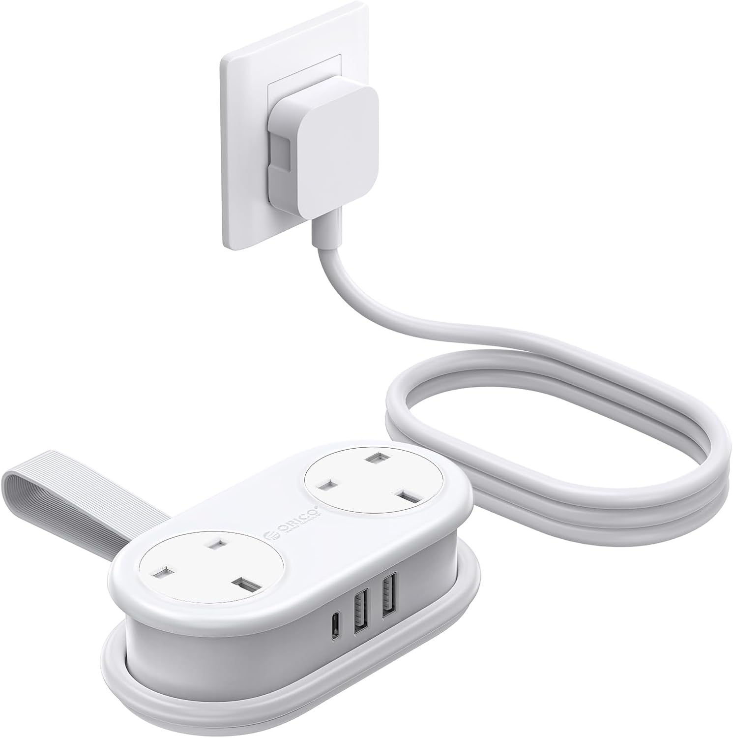 Detalle de ORICO Travel Extension Lead with USB Slots, 2 AC outlets & 3 USB ports (1 USB-C) – 13A 3250W, rollable power strip