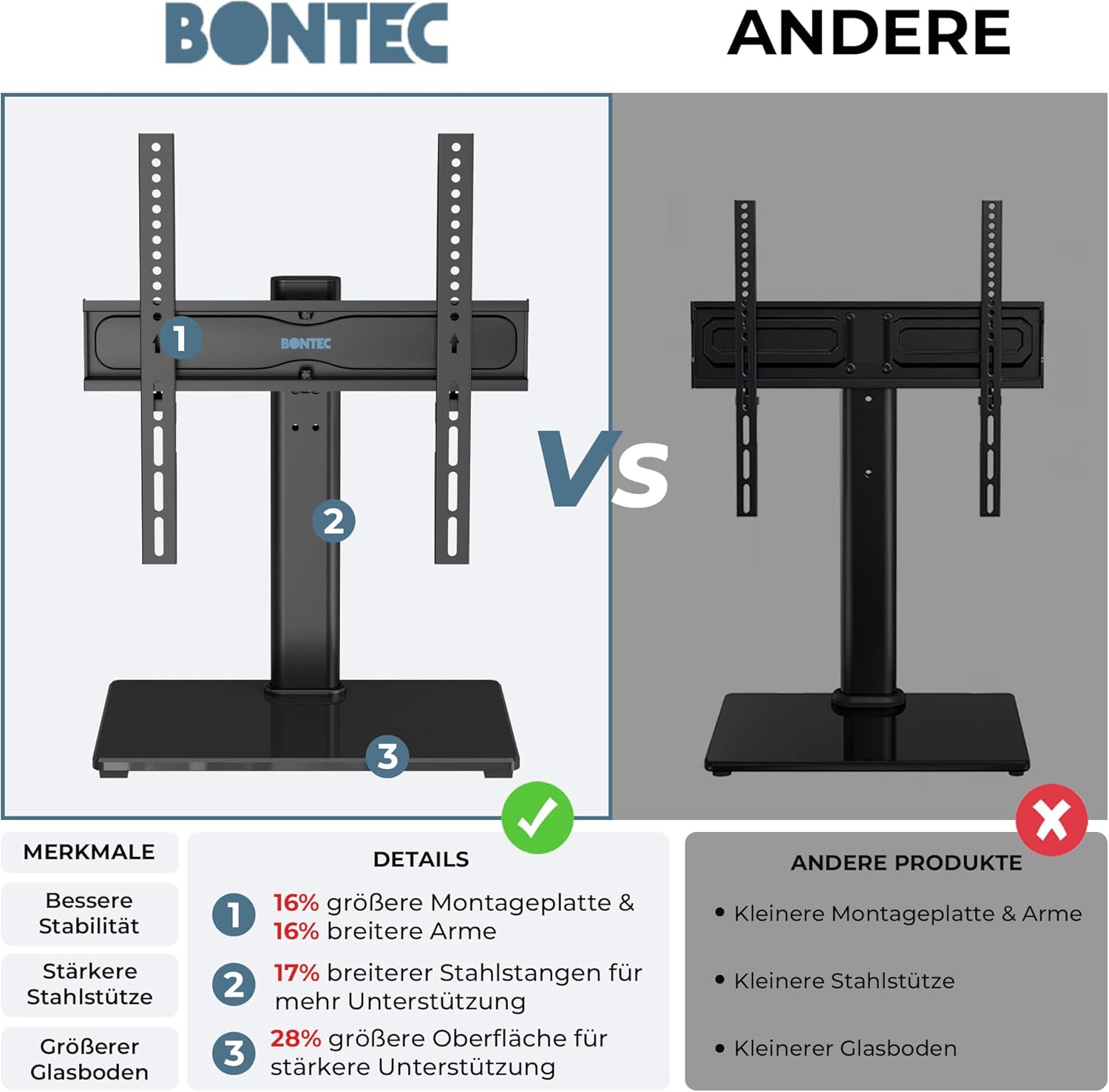 Detalle 2 de BONTEC TV Ständer 24–60 Zoll