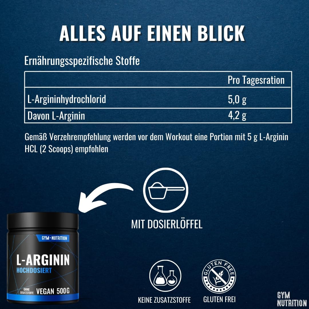 Thumbnail 2 de L-Arginin HCL hochdosiert als gut lösliches Pulver – fein gemahlen, vegan, laborgeprüft