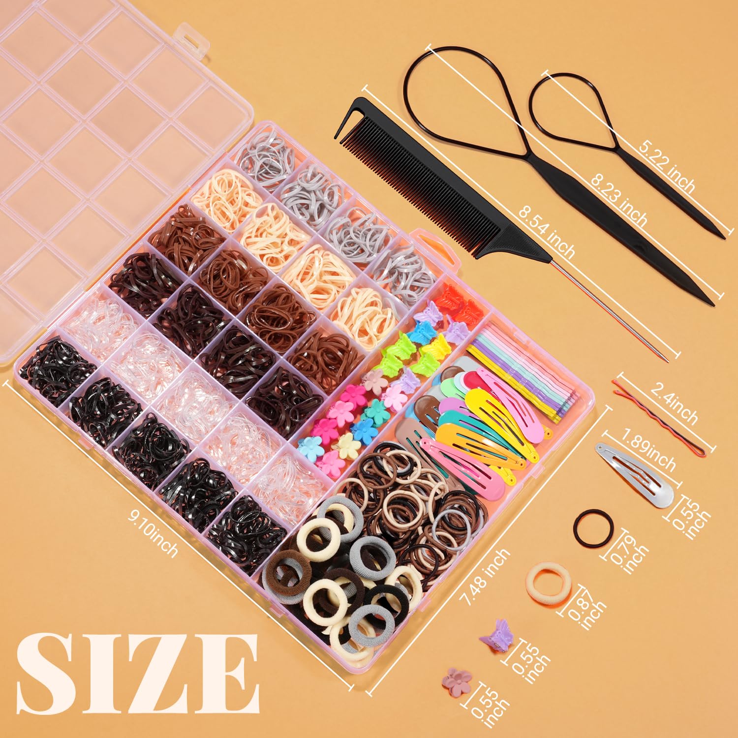 Detalle de TsMADDTs Hair Accessories Set, 6-Color Elastics, Clips and Styling Tools