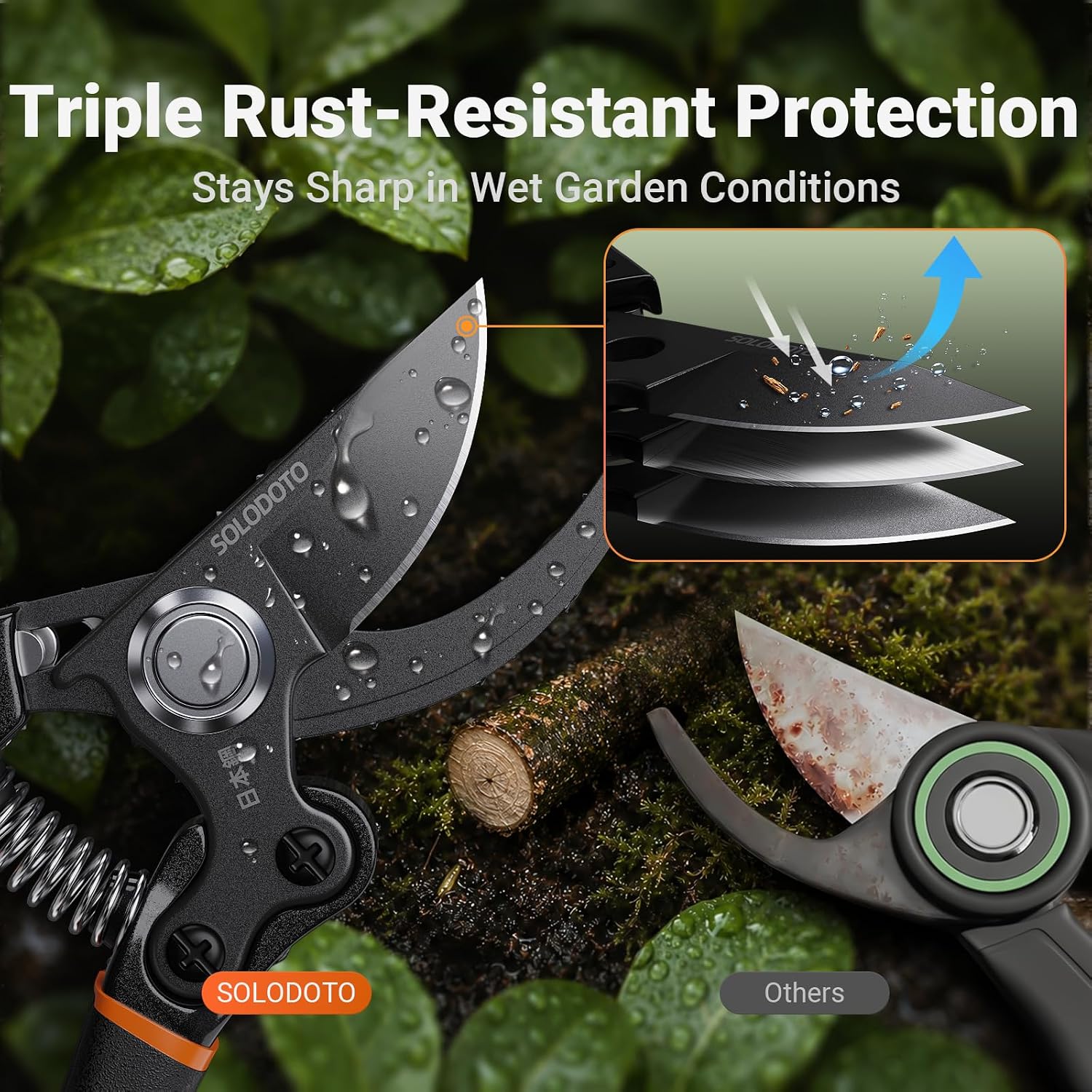 Detalle de SOLODOTO Bypass Garden Secateurs with Japanese SK5 Blade