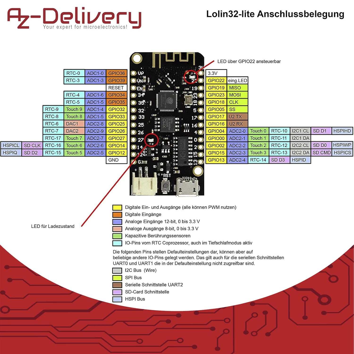 Thumbnail 6 de AZDelivery 5× LOLIN32 Lite V1.0 ESP32 Rev1 WiFi Bluetooth Boards with LiPo connector and 4MB flash