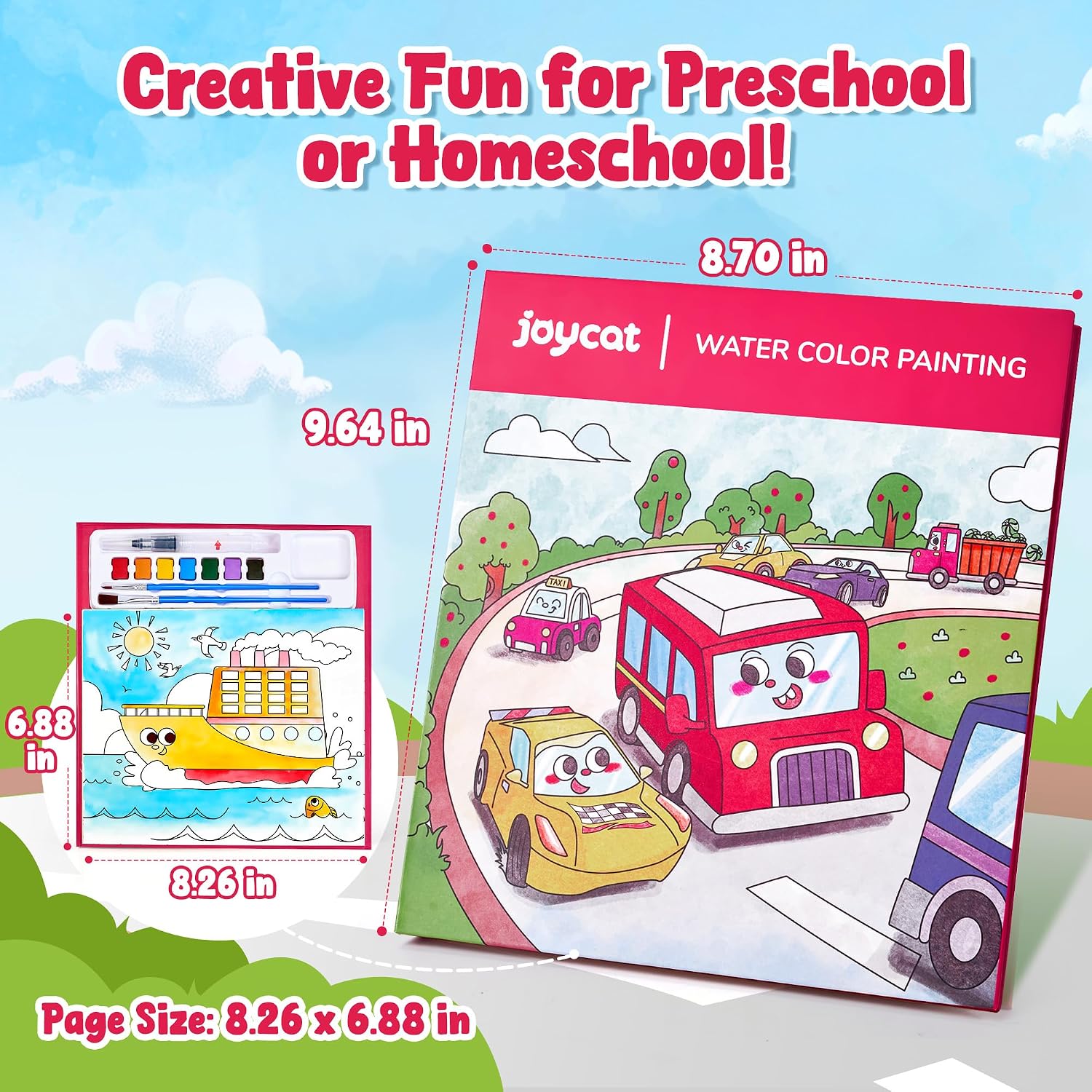 Detalle 1 de JoyCat paint-with-water colouring books set (Transportation) for kids aged 3–8
