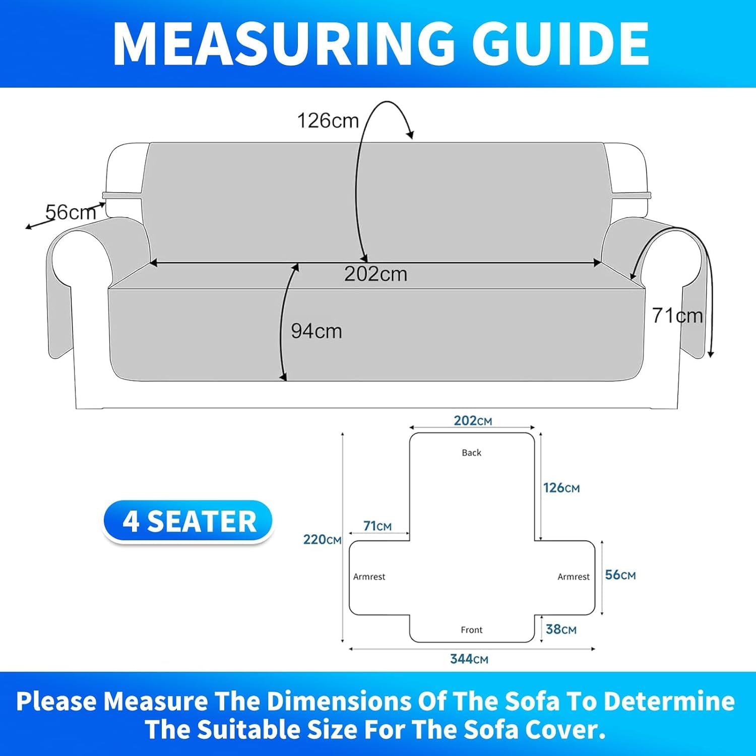 Thumbnail 2 de CYCMACO Couvre canapé imperméable 4 places universel antidérapant avec accoudoirs (bleu foncé)