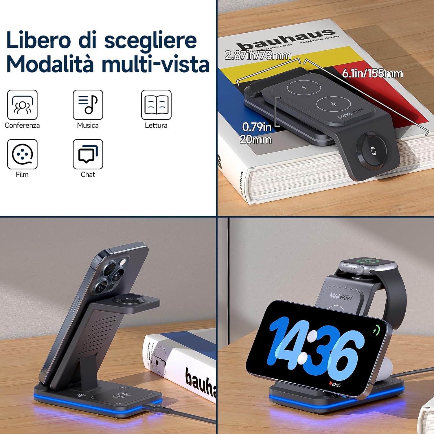 Thumbnail 4 de Stazione di Ricarica 3 in 1 MANKIW: ricarica Wireless per iPhone, Apple Watch e AirPods