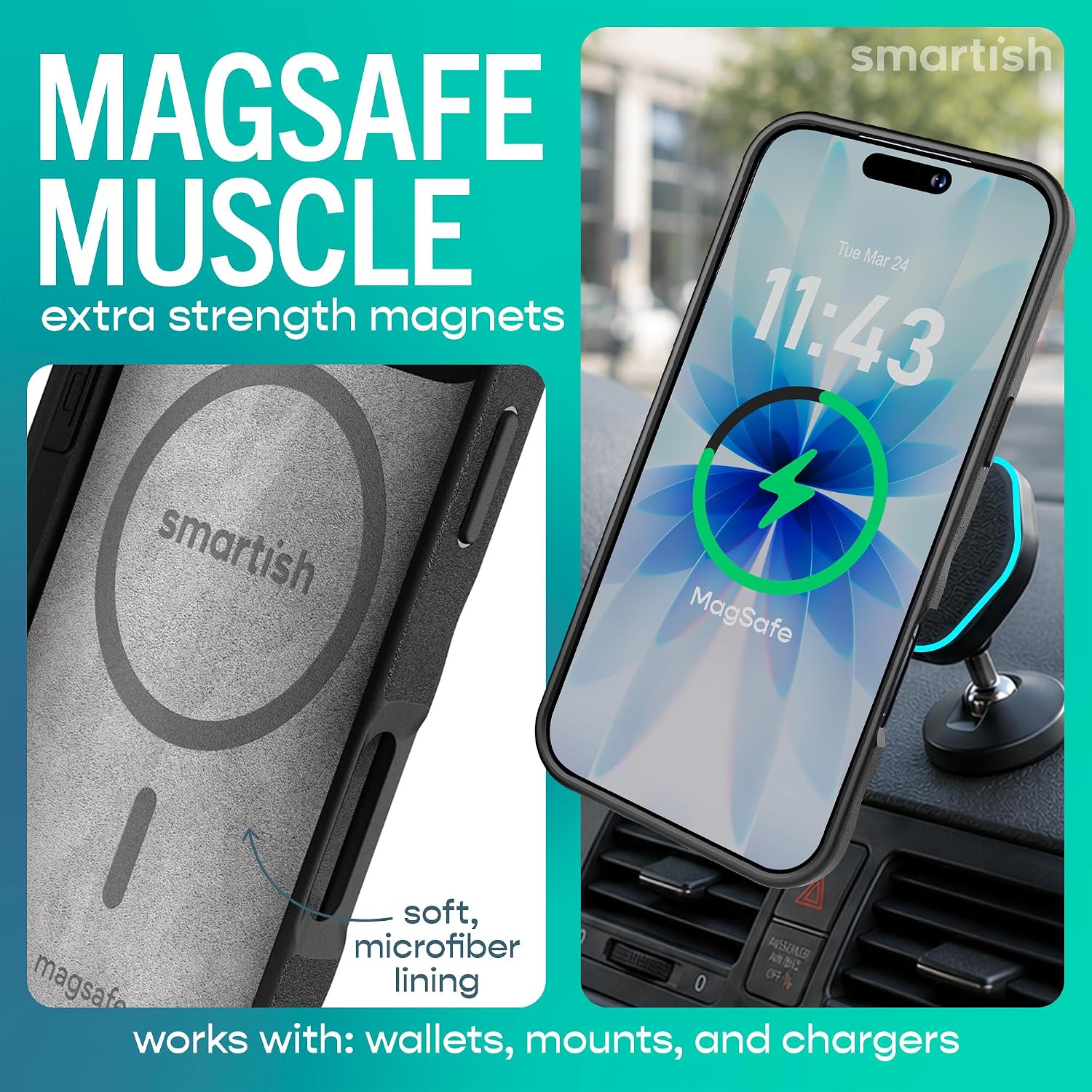 Detalle de Smartish Gripmunk Magnetic Slim Case for iPhone 17e/16e with MagSafe (Black Tie Affair)