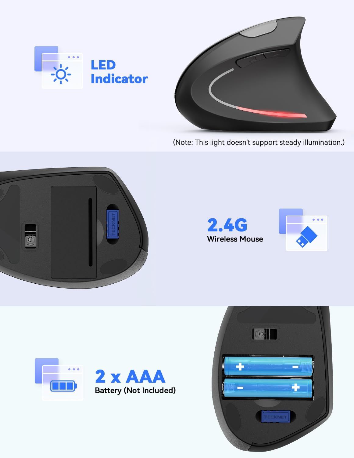 Thumbnail 5 de TECKNET Ergonomic Vertical Mouse 4800 DPI