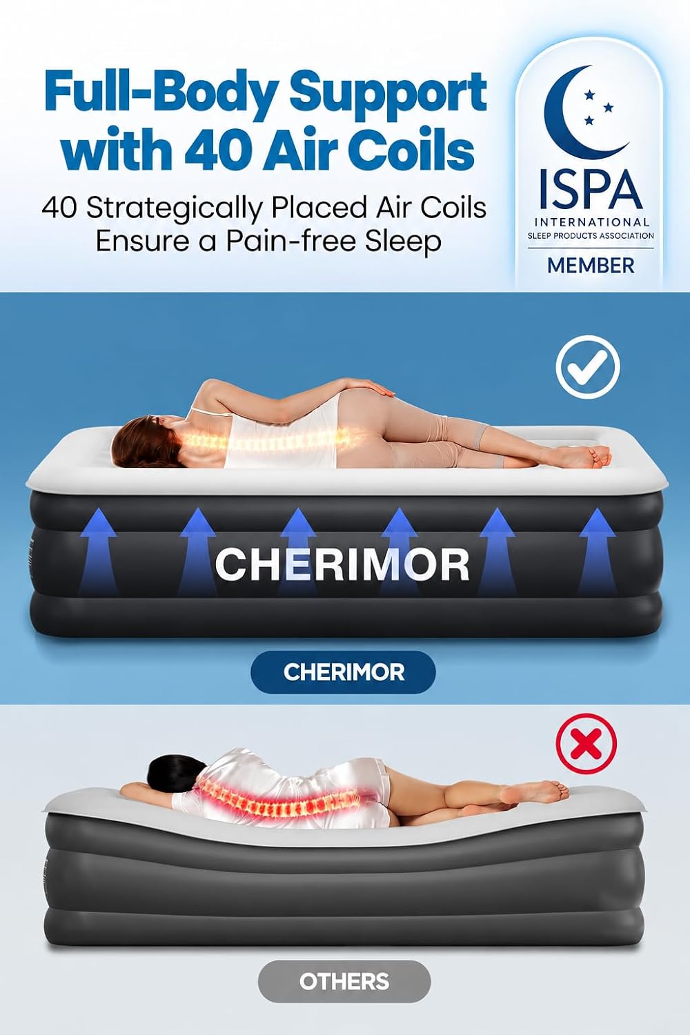 Detalle 2 de CHERIMOR Queen Air Mattress 18" raised bed