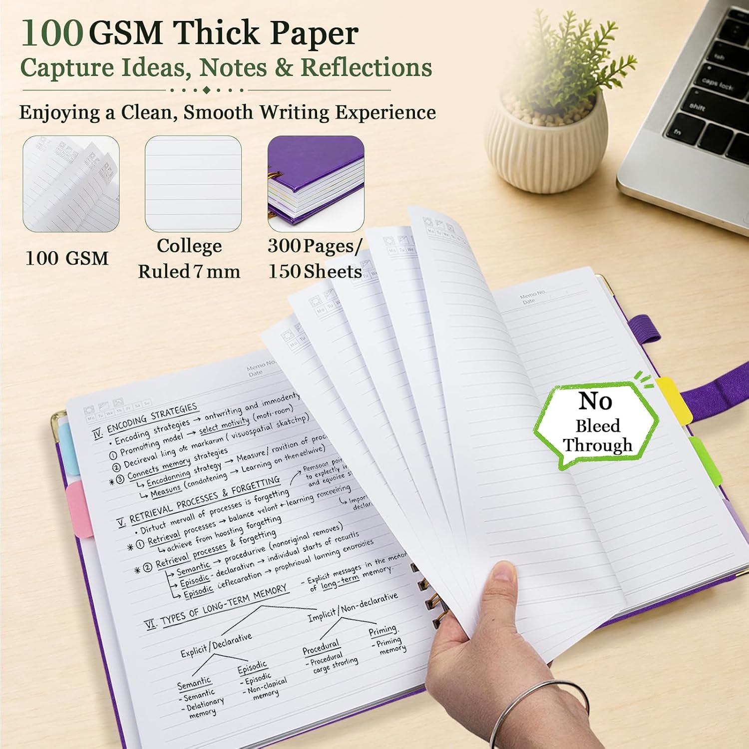 Detalle 2 de HDhuiun 5-Subject Spiral Notebook, 8 x 10 in, 300 Pages, Pocket Dividers