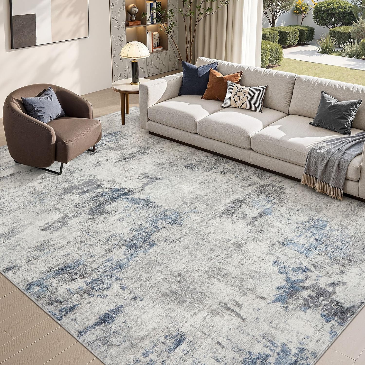 Detalle 1 de DMOYEST 9' x 12' Washable Abstract Area Rug, Grey Blue Low-Pile