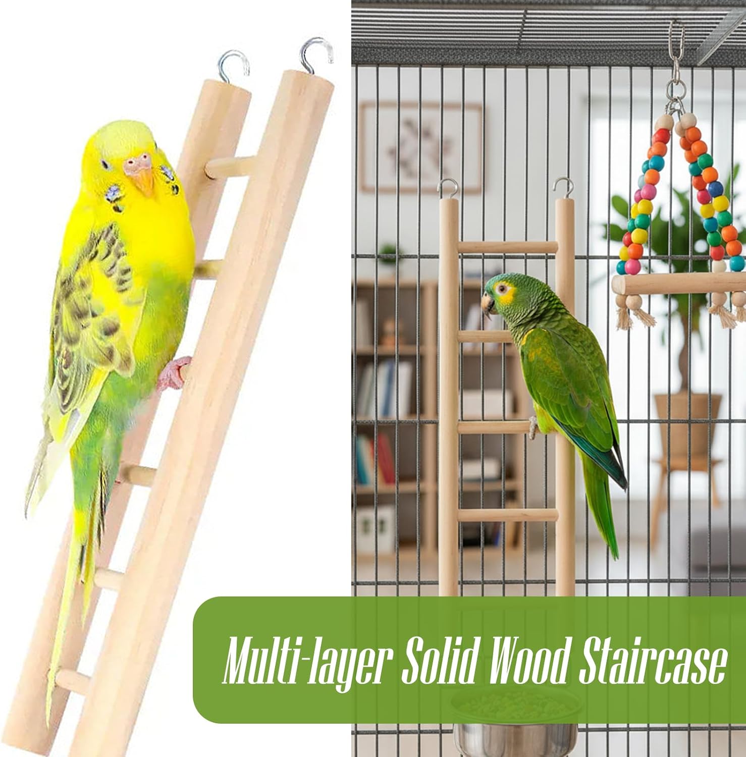 Detalle 2 de 4 Pack Bird Cage Ladder with Hanging Wooden Design – 3–6 Step Climbers for Parakeets, Parrots & More