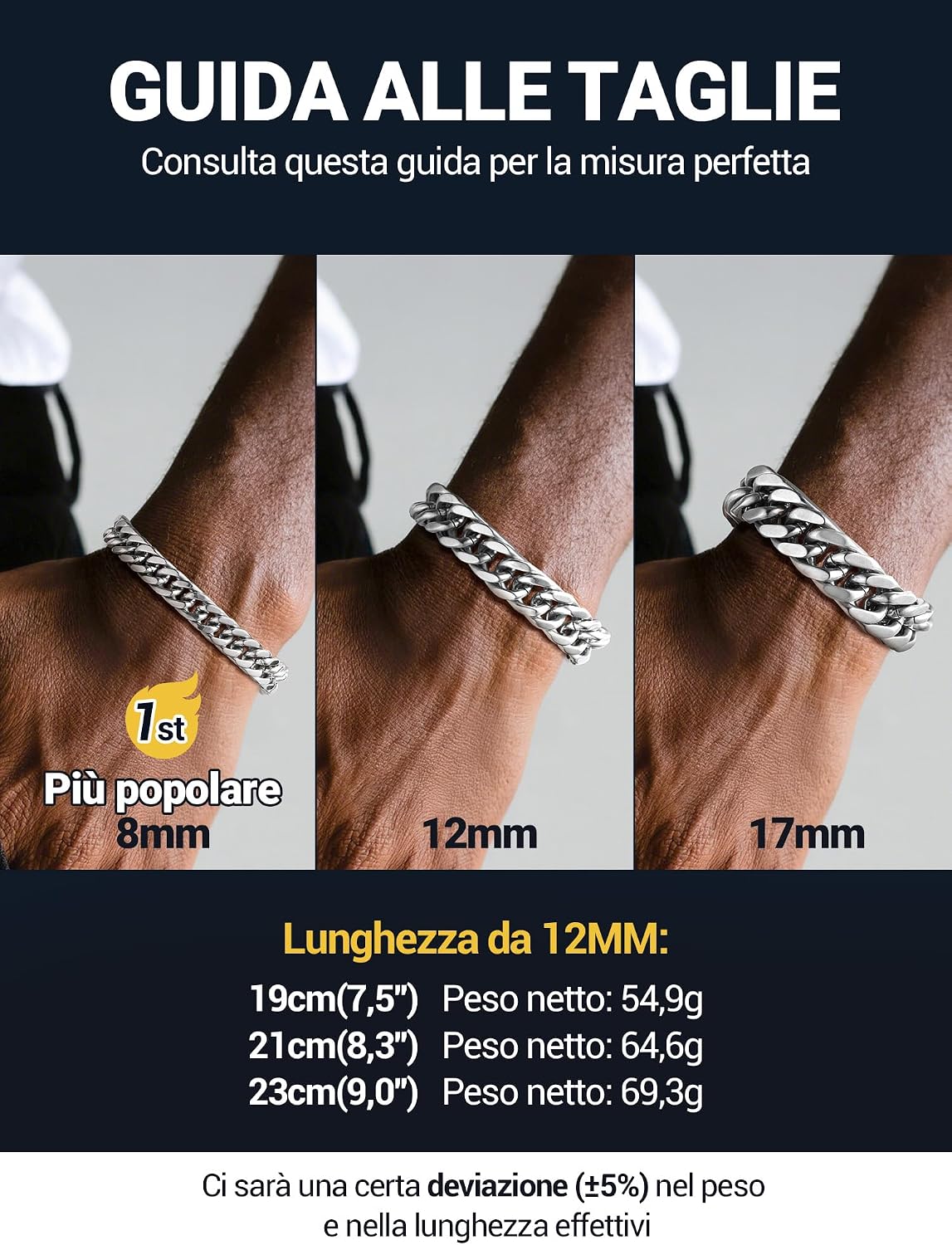 Detalle de PROSTEEL Braccialetto catena cubana ritorta uomo neutro stile cyberpunk/minimal